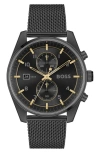 Hugo Boss Men's Skytraveller Quartz Fashion Chrono Ionic Plated Black Steel Watch 44mm In Black