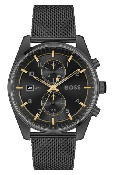 Hugo Boss Men's Skytraveller Quartz Fashion Chrono Ionic Plated Black Steel Watch 44mm