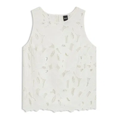 Hugo Boss Sleeveless Blouse With Broderie Anglaise In White