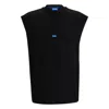 Hugo Boss Sleeveless Cotton-jersey T-shirt With Blue Logo Label In Black