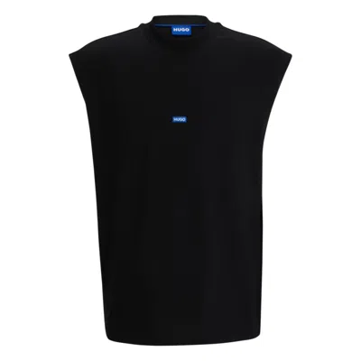 HUGO BOSS SLEEVELESS COTTON-JERSEY T-SHIRT WITH BLUE LOGO LABEL