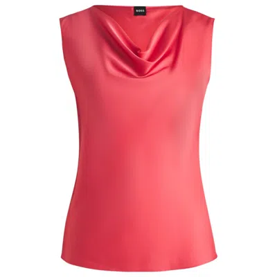 Hugo Boss Sleeveless Cowl-neck Blouse In Stretch Silk In Pink