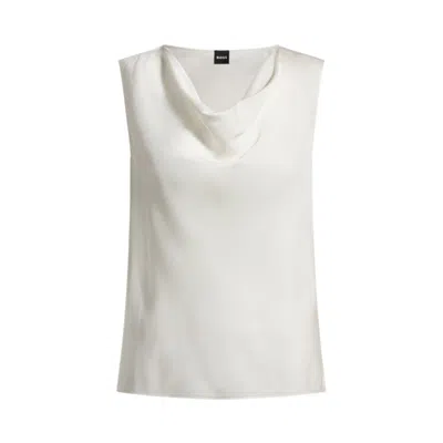 Hugo Boss Sleeveless Cowl-neck Blouse In Stretch Silk In White