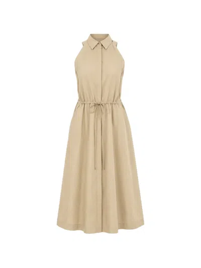 Hugo Boss Sleeveless Drawstring-waist Midi Dress In Neutral