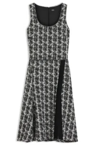 Hugo Boss Sleeveless Dress In Patterned Feather Tweed In Black