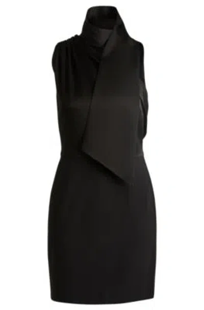 Hugo Boss Sleeveless Dress With Asymmetric V Neckline And Shawl Detail In Black