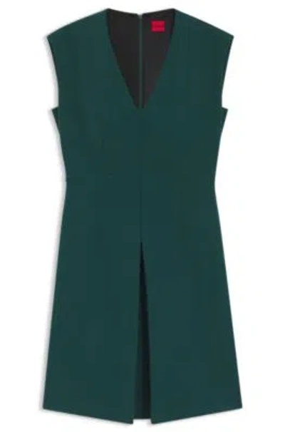 Hugo Boss Sleeveless Dress With Front Pleat In Green
