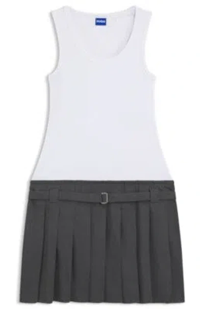 Hugo Boss Sleeveless Dress With Pleated Skirt In Multi