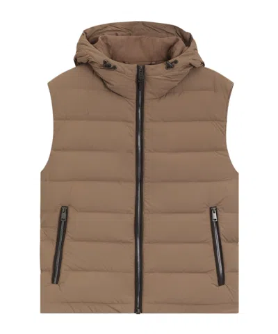 Hugo Boss Sleeveless Hooded Down Jacket In Brown