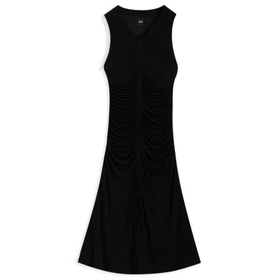 Hugo Boss Sleeveless Jersey Dress With Gathered Details In Black