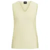 Hugo Boss Sleeveless Jersey Top With V Neckline And Pliss Pleats In Yellow