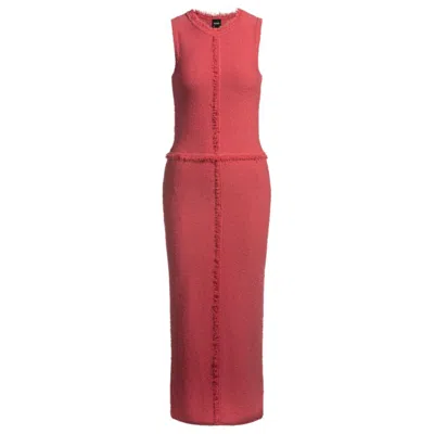 Hugo Boss Sleeveless Knitted Dress With Fringe Trims In Pink