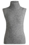 Hugo Boss Sleeveless Knitted Top With Mock Neckline In Light Grey