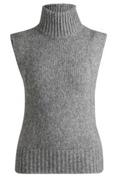 Hugo Boss Sleeveless Knitted Top With Mock Neckline In Light Grey