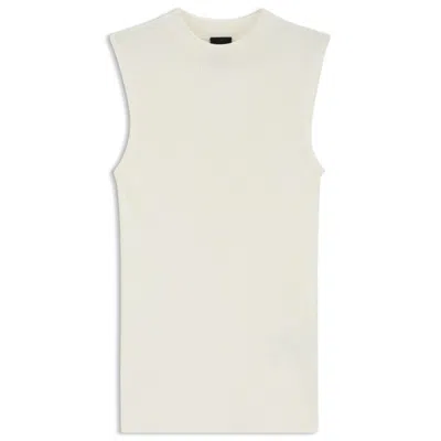 Hugo Boss Sleeveless Mock-neck Top In Ribbed Fabric In Neutral