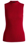 Hugo Boss Sleeveless Mock-neck Top In Ribbed Fabric In Red