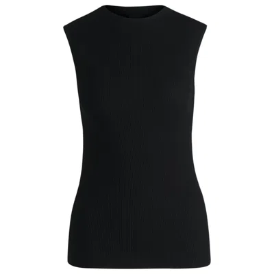 Hugo Boss Sleeveless Mock-neck Top In Ribbed Fabric In Black