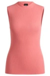 Hugo Boss Sleeveless Mock-neck Top With Ribbed Structure In Coral Pink