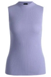 Hugo Boss Sleeveless Mock-neck Top With Ribbed Structure In Purple