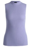 Hugo Boss Sleeveless Mock-neck Top In Ribbed Fabric In Purple