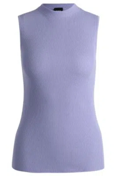 Hugo Boss Sleeveless Mock-neck Top With Ribbed Structure In Purple