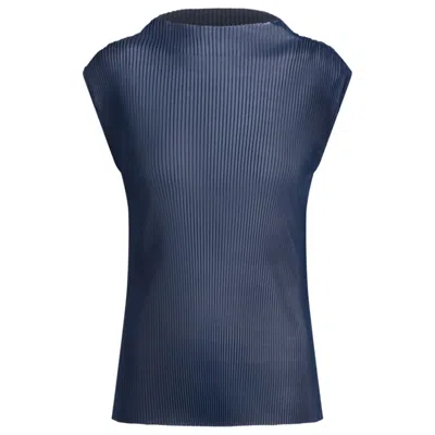 Hugo Boss Sleeveless Plissé-pleated Top In Blue