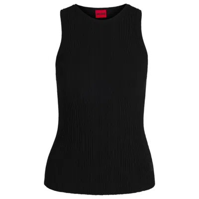 Hugo Boss Sleeveless Racer-back Top In Ribbed Crepe Fabric In Black