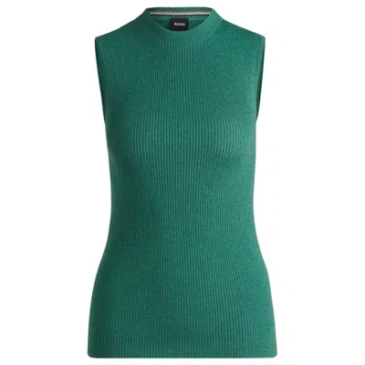 Hugo Boss Sleeveless Ribbed Top With Sparkle Effect In Green