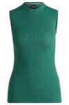 Hugo Boss Sleeveless Ribbed Top With Sparkle Effect In Light Green