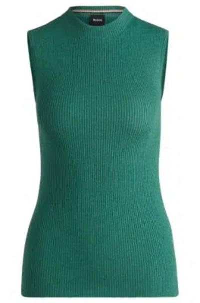Hugo Boss Sleeveless Ribbed Top With Sparkle Effect In Green