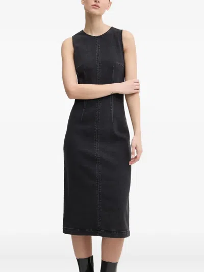 Hugo Boss Sleeveless Seam-detail Midi Dress In Black