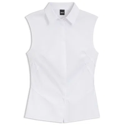 Hugo Boss Sleeveless Slim-fit Blouse In A Cotton Blend In White