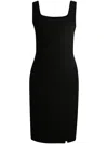 Hugo Boss Square-neck Dress In Stretch Material With Front Slit In 黑色