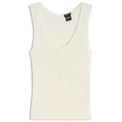 Hugo Boss Sleeveless Top In Rib-knit Merino Wool In Neutral