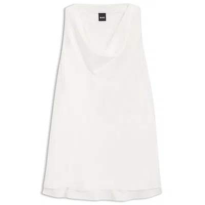 Hugo Boss Sleeveless Top In Satin With Draped Neckline In White