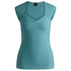 Hugo Boss Sleeveless Top In Stretch Fabric With Mixed Ribbing In Blue
