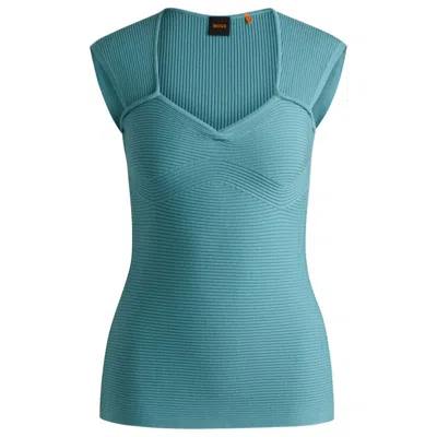 Hugo Boss Sleeveless Top In Stretch Fabric With Mixed Ribbing In Blue
