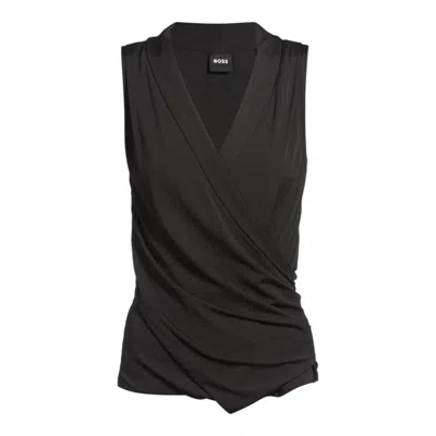 Hugo Boss Sleeveless Wrap-front Top In Stretch Crepe In Black