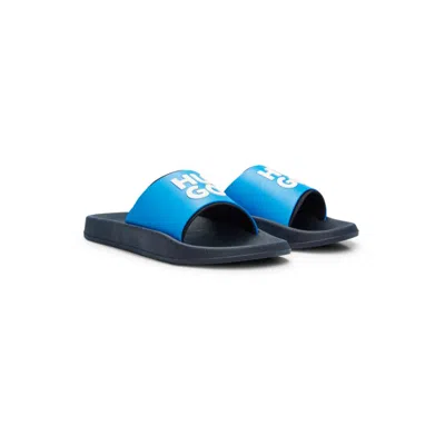Hugo Boss Slides With Logo-branded Straps In Blue