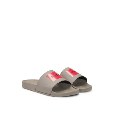 Hugo Boss Slides With Logo Strap In Brown
