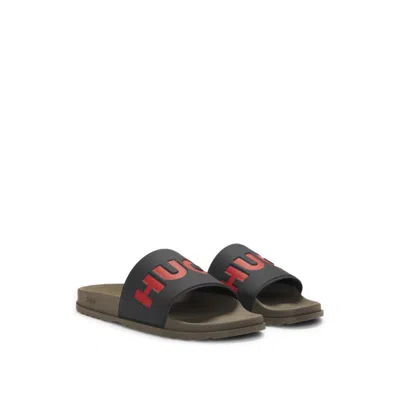 Hugo Boss Slides With Logo Strap In Green