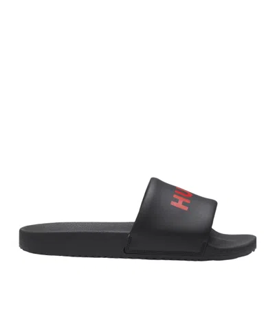 Hugo Boss Slides With Padded Strap And Contrast Logo In Black