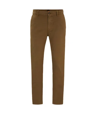 Hugo Boss Slim-cut Chino Trousers In Brown