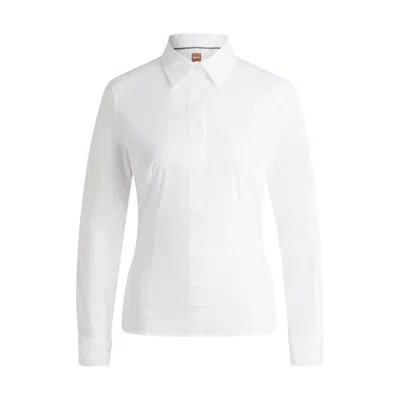 Hugo Boss Slim-fit Blouse In Poplin In White