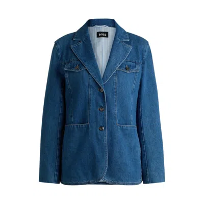 Hugo Boss Slim-fit Blazer In Blue Selvedge Denim