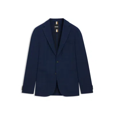Hugo Boss Slim-fit Blazer In Checked Stretch Cloth In Blue
