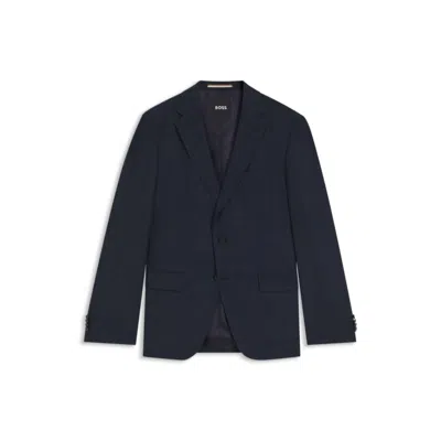 Hugo Boss Slim-fit Blazer In Checked Virgin Wool In Blue