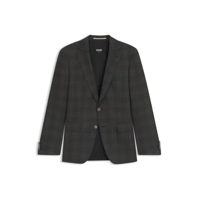 Hugo Boss Slim-fit Blazer In Checked Wool In Gray