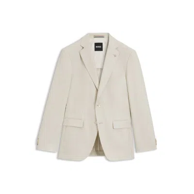 HUGO BOSS SLIM-FIT BLAZER IN CHECKED WOOL, SILK AND LINEN
