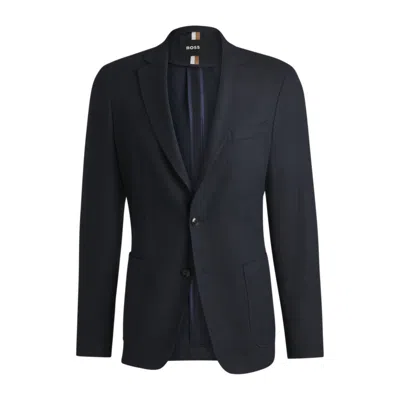 Hugo Boss Slim-fit Blazer In Herringbone Cotton In Blue